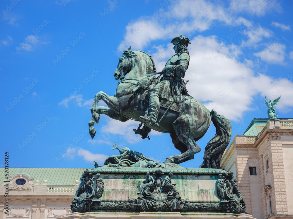 Statue of Prince Eugene in front of Hofburg palace on Heldenplatz square, center of Vienna, Austria