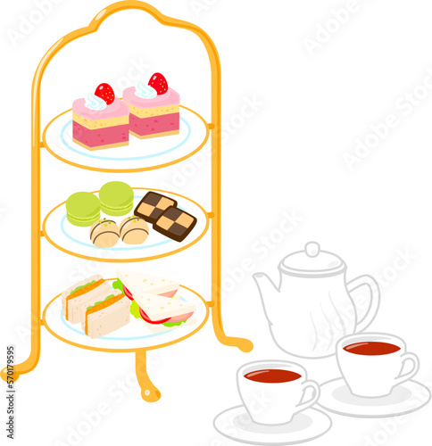 アフタヌーンティーの菓子と紅茶