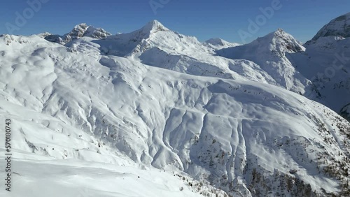 Panorama Of Snow-covered Rosswald Ski Area During Winter In The Swiss Alps, Switzerland. pan left photo