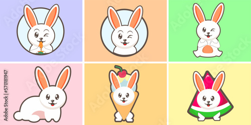 Easter cute happy bunny rabbit vector characters set. Easter bunny or rabbit  cute cartoon spring character illustration