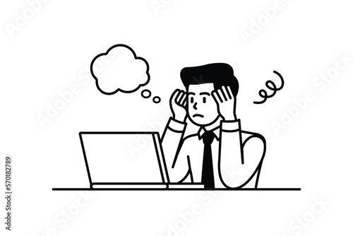 An illustration of a business man who is frustrated and negative due to stress and worries at work.