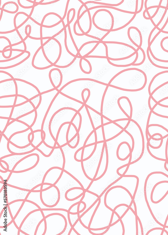 A hand-drawn drawing with pink lines on a white background.Doodle and abstract design on seamless background. A hand-drawn drawing with pink lines on a white background.Doodle and abstract design on seamless background.