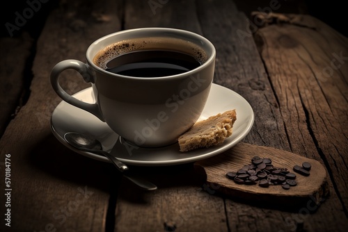 A cup of coffee on wooden background - AI generate