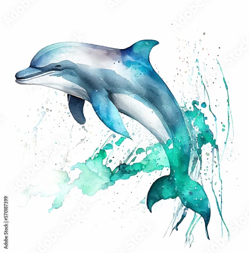Fototapeta beautiful dolphin watercolor hand drawn illustration sea