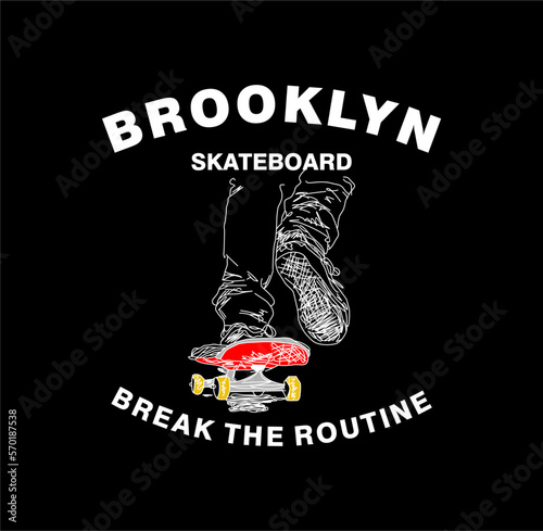 BROOKLYN SKATEBOARD, vector illustrations with cool slogans for t-shirt print and other uses. Skate all day text.