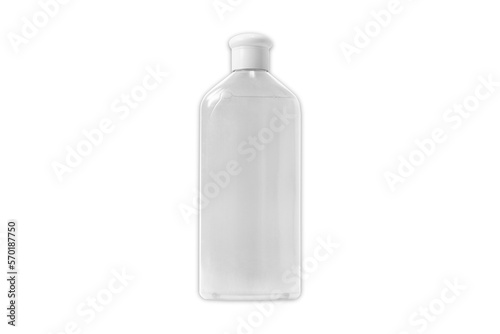 Transparent white cosmetic bottle isolated on white background. Bottle with hand sanitizer. Antimicrobial liquid gel. Hand hygiene. Shampoo shower gel cosmetic bottle. 3D rendering.