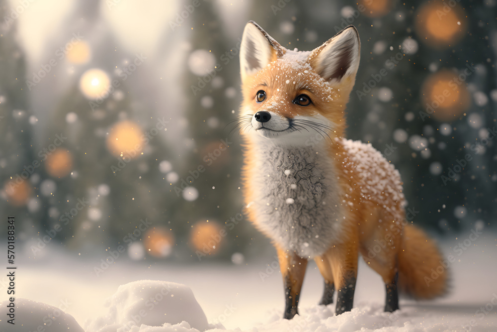 Portrait d'un bébé renard sous la neige le jour de noël » IA générative Portrait d'un bébé renard sous la neige le jour de noël » IA générative