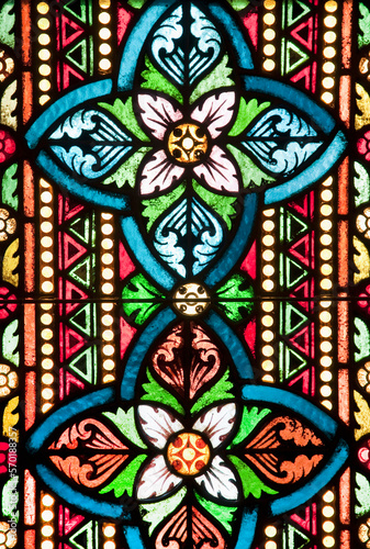View of stained glass window in Mathias Church, Budapest, Hungary photo
