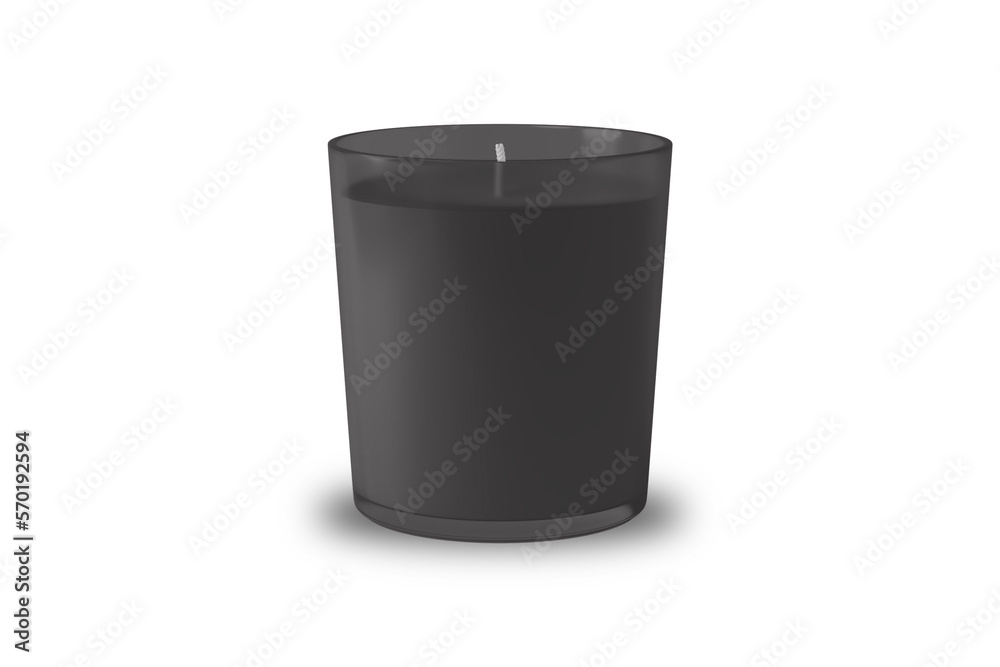 Black candle in transparent glass jar isolated, mock up for branding identity of product, advertising, presentation, design of packing. 3d rendering. Black candle in transparent glass jar isolated, mock up for branding identity of product, advertising, presentation, design of packing. 3d rendering.
