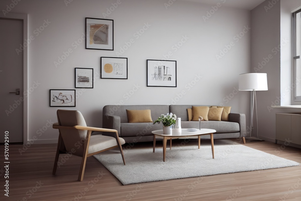 Elegant and comfortable designed living room with big corner sofa. Interior design modern apartment. Generative AI. Elegant and comfortable designed living room with big corner sofa. Interior design modern apartment. Generative AI.