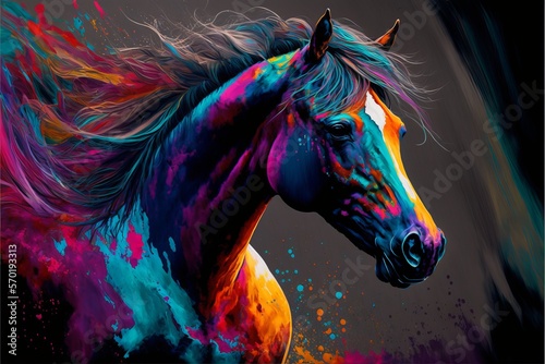 Koń abstrakcyjny kolorowy akrylowy Generative AI