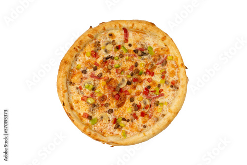 isolated mexican pizza for menu top view. italian cuisine, fresh pizza. Top flat lay view.