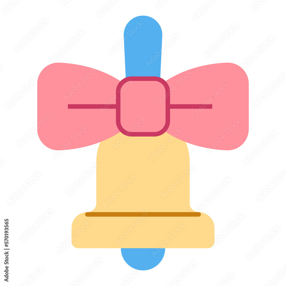 School bell with bow - icon, illustration on white background, flat color style School bell with bow - icon, illustration on white background, flat color style