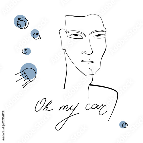 Line art of person face with bubble, man rolled his eyes up vector isolated illustration on white background 