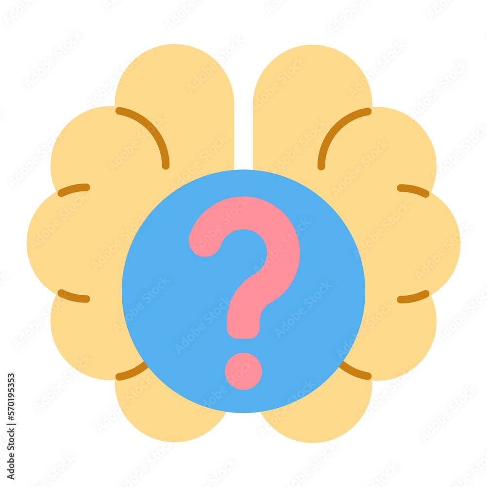 Question, reflections in the brain - icon, illustration on white background, flat color style Question, reflections in the brain - icon, illustration on white background, flat color style