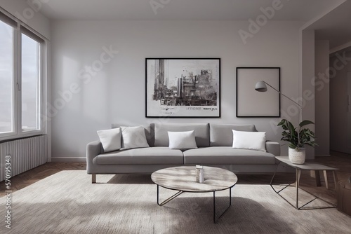 Elegant and comfortable designed living room with big corner sofa. Interior design modern apartment. Generative AI.