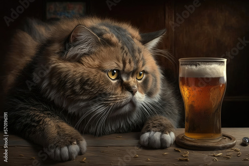 Cat Drinking Beer Art Generative AI