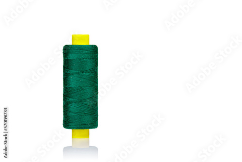 skein of thread green colors macro on a white background