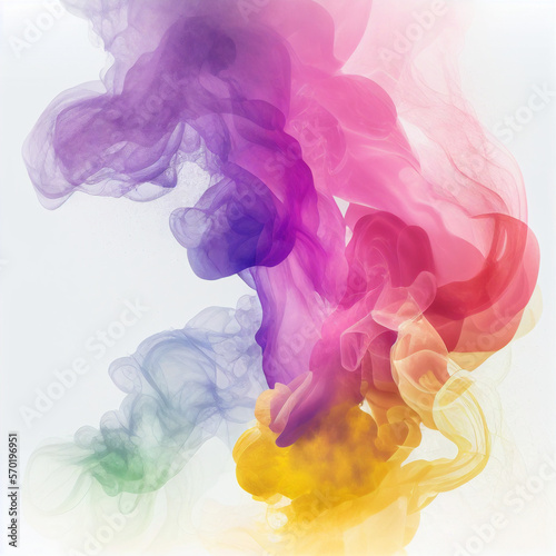 煙や水の中のインクのテクスチャの抽象背景。黄色と紫とピンクのグラデーション。ジェネレーティブAI