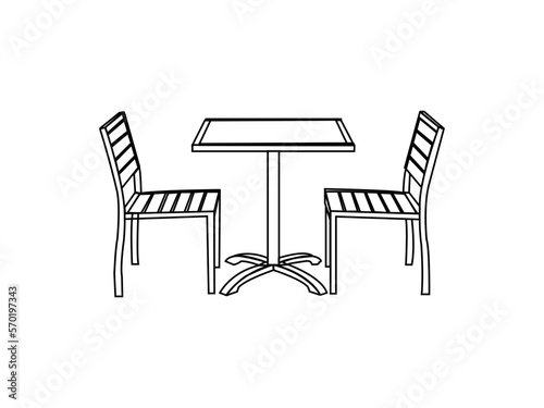 dining table vector design and line art. 2 seater vector dining table. dining table isolated white background.