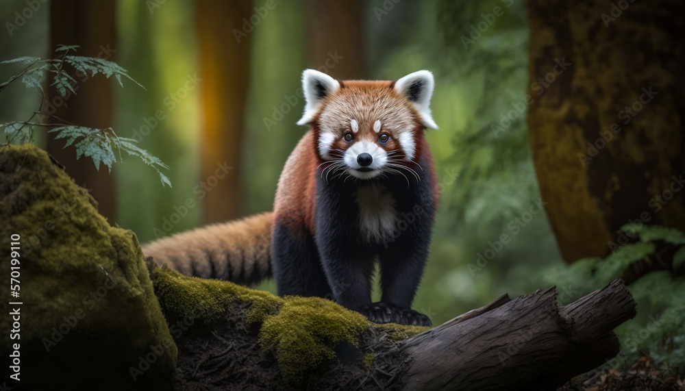 Obraz premium Red Panda in the Forest, generative ai