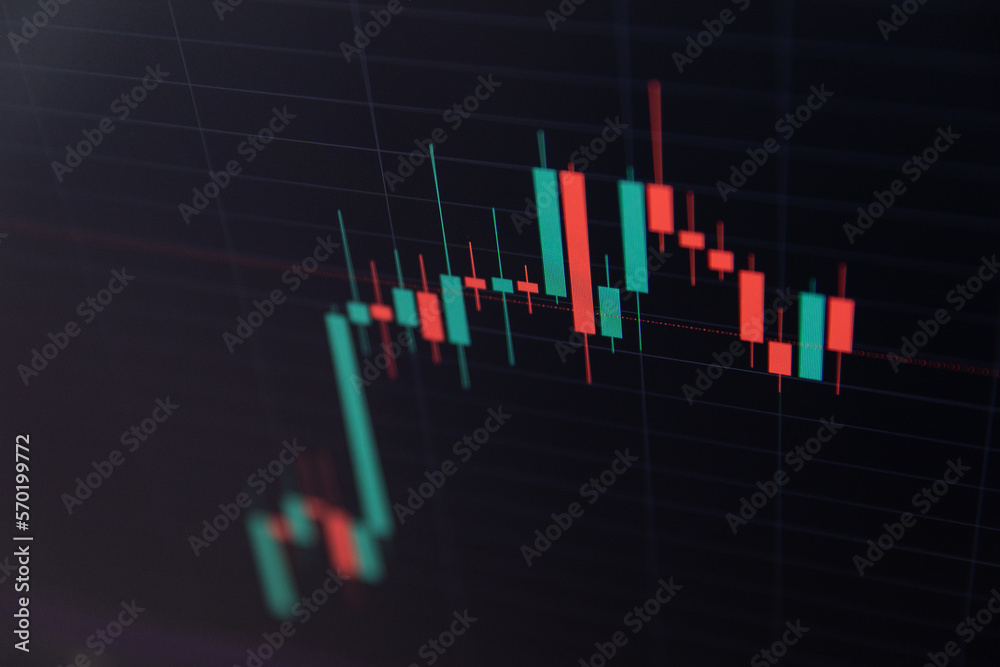 Stockmarket online trading chart candlestick on crypto currency platform. Stock exchange financial market price candles graph data pattern analysis concept. Computer screen closeup background Stockmarket online trading chart candlestick on crypto currency platform. Stock exchange financial market price candles graph data pattern analysis concept. Computer screen closeup background