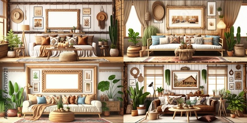 Mockup frame in interior background  room in warm tone  Scandi-Boho style  Generative AI