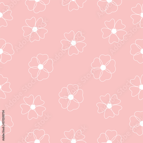 Seamless pattern of delicate flowers. Vector illustration on a pink background.