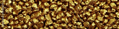 gold nuggets - panoramic image of endless piles of 24k golden nuggets