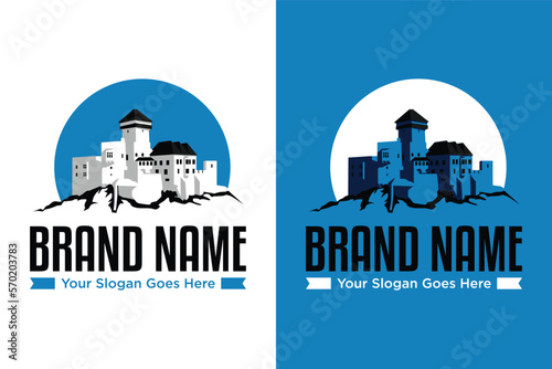 simple Trencin Castle - on the hill illustration logo design