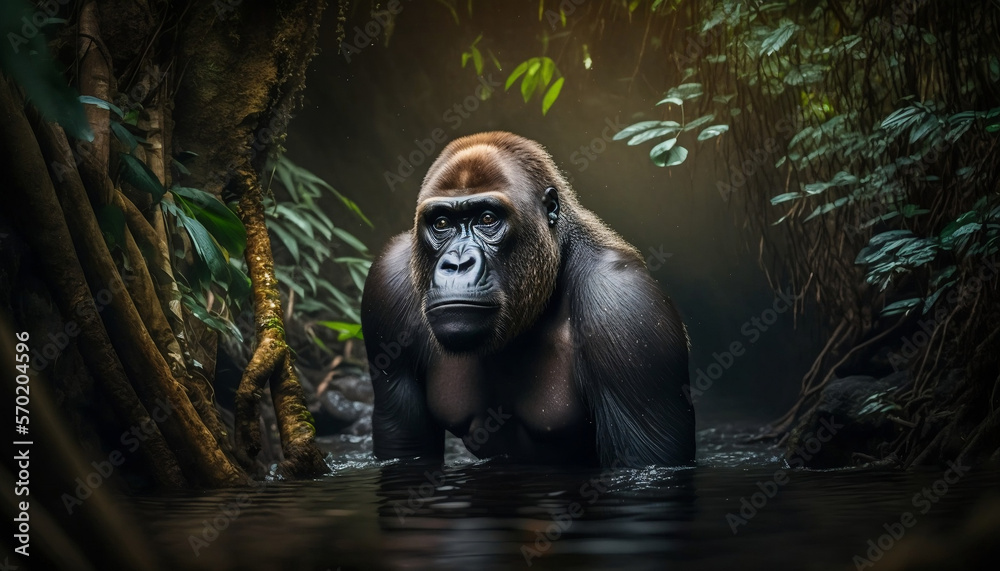 Cross River Gorilla in Jungle, generative ai