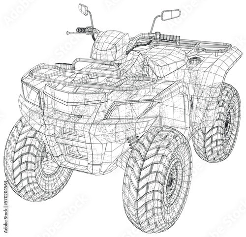 Vector illustration Quad bike isolated on white. ATV extreme sport. 3d drawing style.