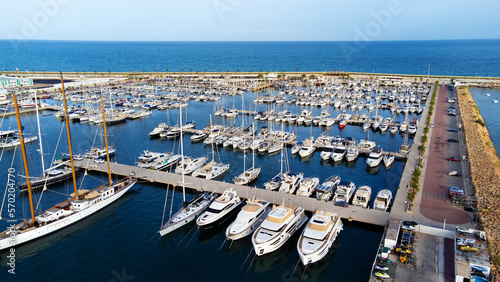 Aerial view of boats and yachts in port of Torrevieja, Spain