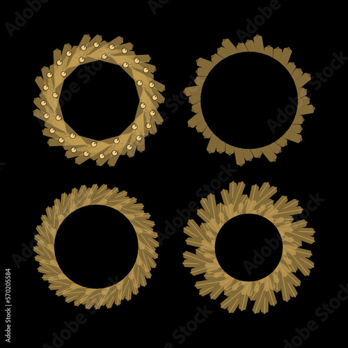 Vector illustration. Set of Christmas and New Year's tree wreaths with ornaments.