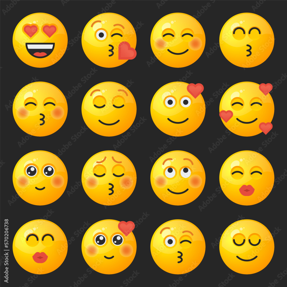 Set of yellow round emoticons for social networks or web design with different facial expressions. Set of yellow round emoticons for social networks or web design with different facial expressions.