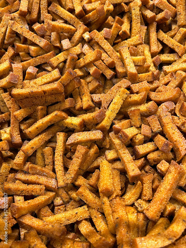 Bread crackers. Background with croutons snack © Simon