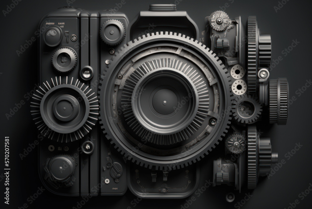 Inside camera gear abstract background graphic design. Generative ai. Inside camera gear abstract background graphic design. Generative ai.