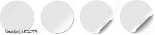 White adhesive stickers. Blank templates of price tags. Empty mockup paper circles.