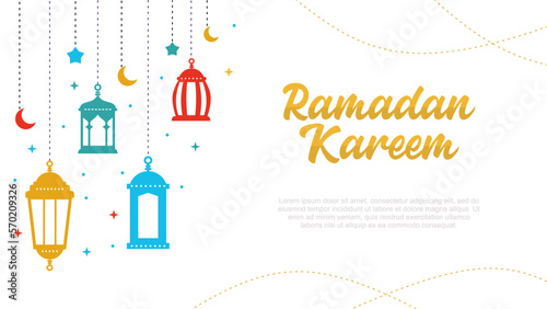 Four hanging lanterns and islamic ornaments isolated on white background for ramadan kareem concept.