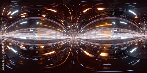 Fototapeta Naklejka Na Ścianę i Meble -  Digital cyberspace tunnel, 360-degree seamless panoramic view, 3d rendering.