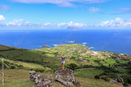 View of Ponta Delgada on the island of Flores in the Azores.
In the background the neighbor island Corvo photo