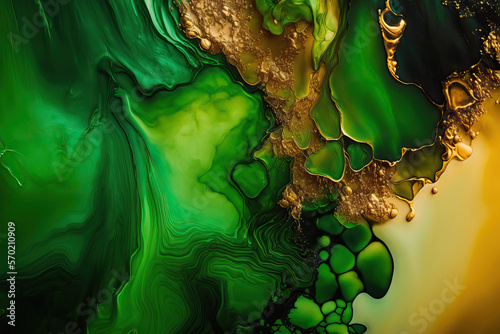 A green and gold rejuvenating abstract background. Generative ai composite.