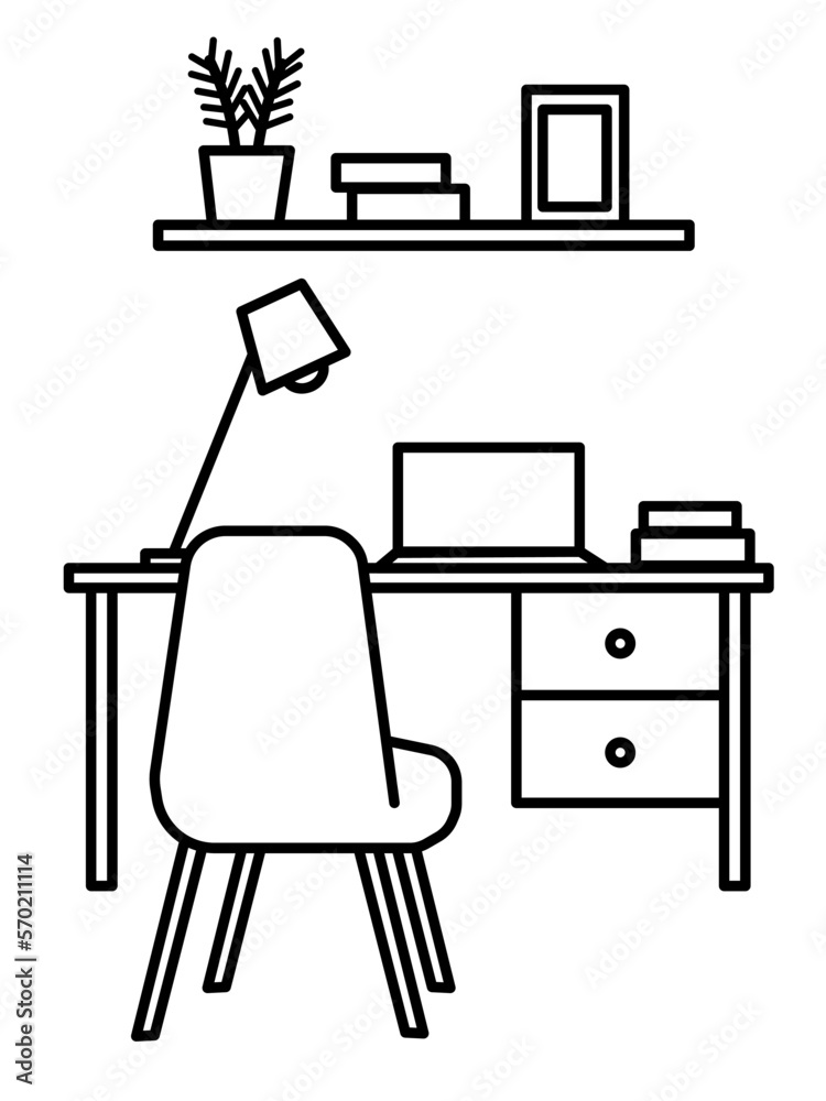 ワークスペースをイメージしたインテリアのイラスト 線画のみ ワークスペースをイメージしたインテリアのイラスト 線画のみ