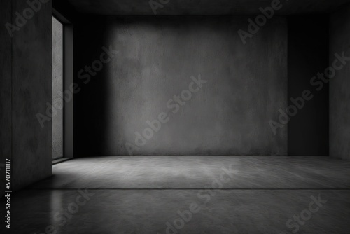 Black  dark and gray abstract cement wall and studio room   interior texture for display products. wall background. Generative AI