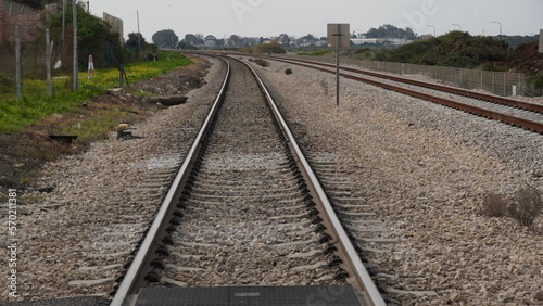 A view of the rails of a train. The length of the railway track. Israel