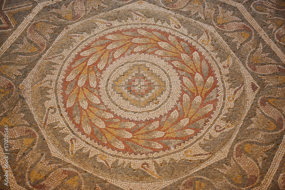 Roman mosaic tiles in La Olmeda village. Palencia, Spain