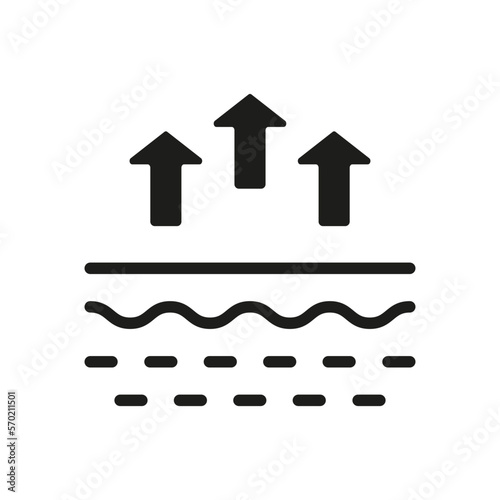 Moisture Evaporation of Skin Silhouette Icon. Skin Water Loss Pictogram. Skin Structure and Arrows Up Moisture Wicking Process, Skin Odor Concept Glyph Icon. Isolated Vector Illustration