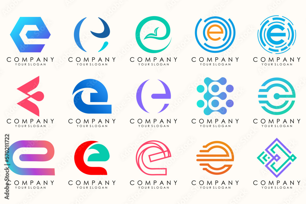 Abstract logos mega collection with letters E. Geometrical abstract logos Abstract logos mega collection with letters E. Geometrical abstract logos
