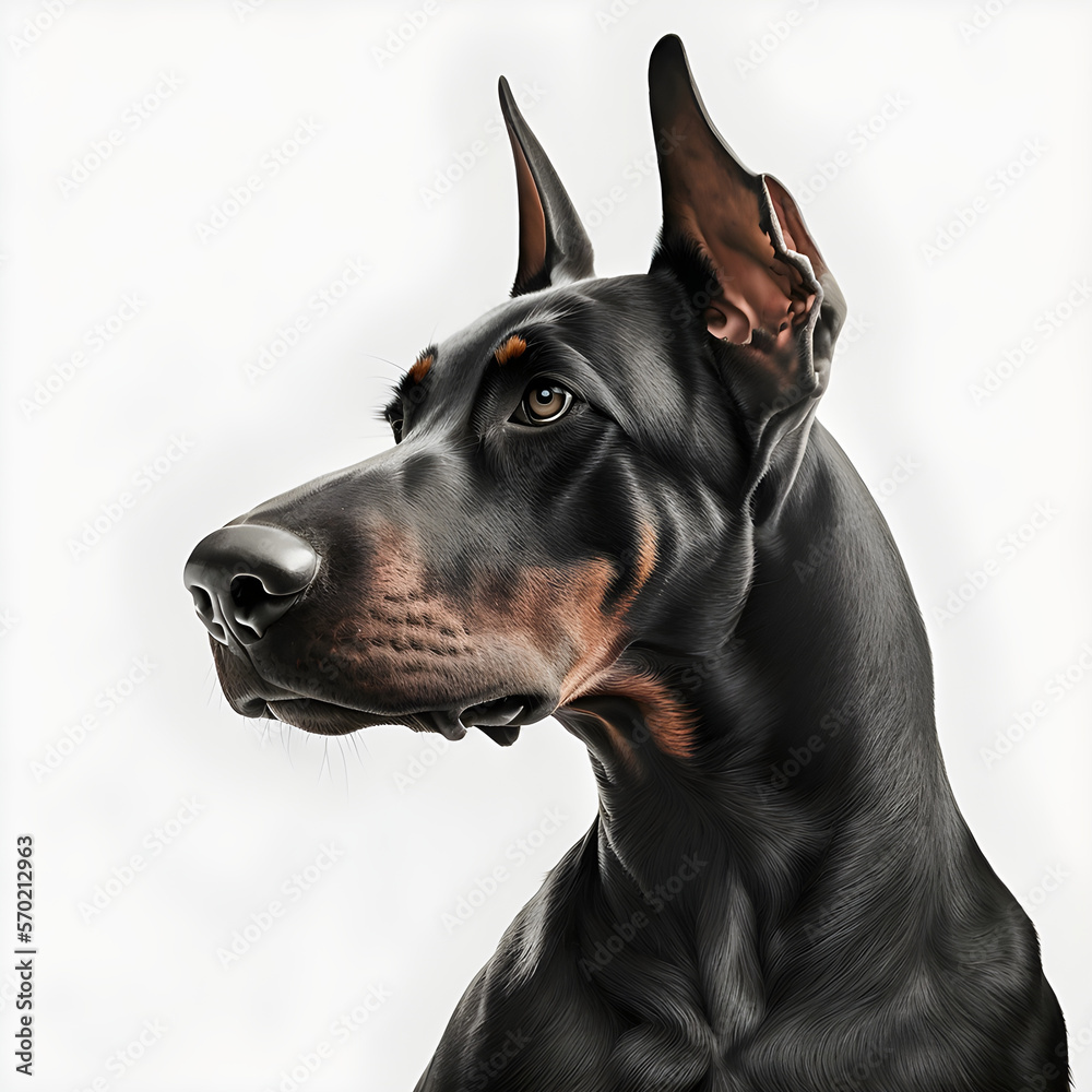 Portrait of Doberman , dog on white background, Dog isolated on white backdrop - AI Generative.