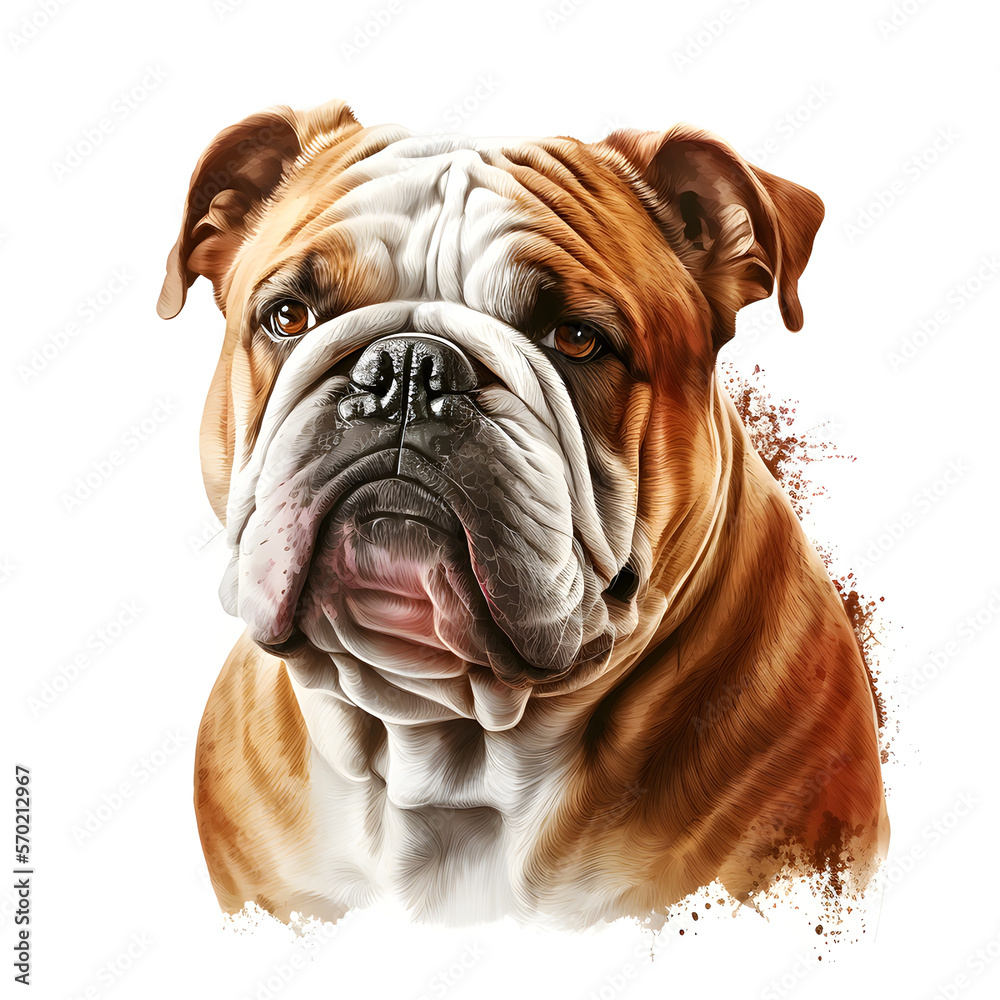 Obraz premium Portrait of english bulldog, dog on white background, Dog isolated on white backdrop - AI Generative.